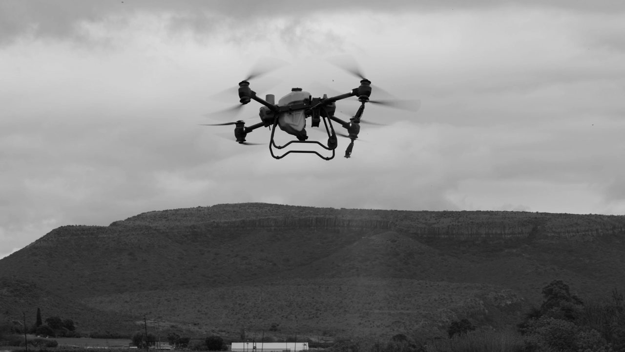 A drone spraying a crop field